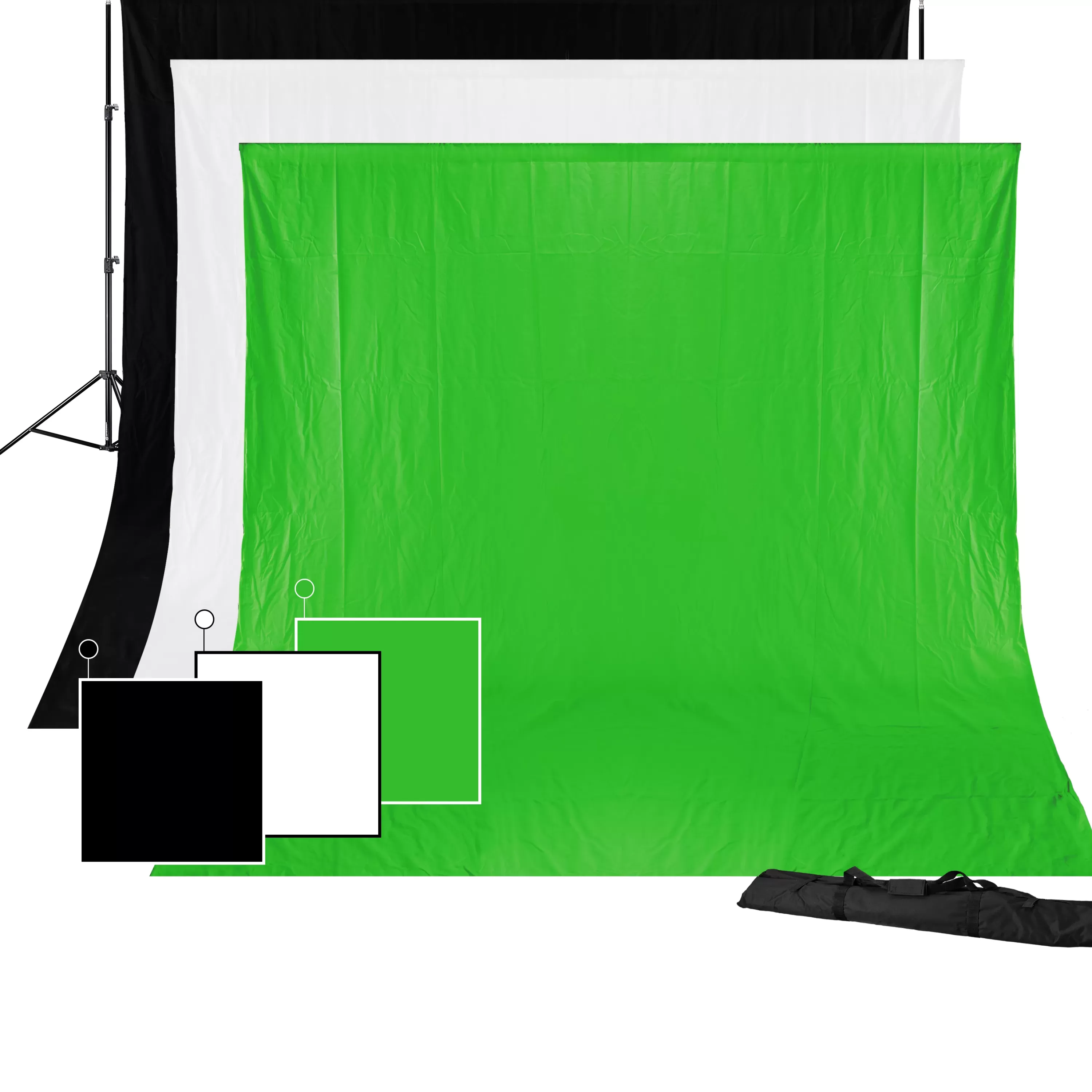 Flash Sale Bresser BR-BGS1 Set 1 - Hintergrundsystem inklusive Fotohintergründe Greenscreen/ Schwarz/ Weiß