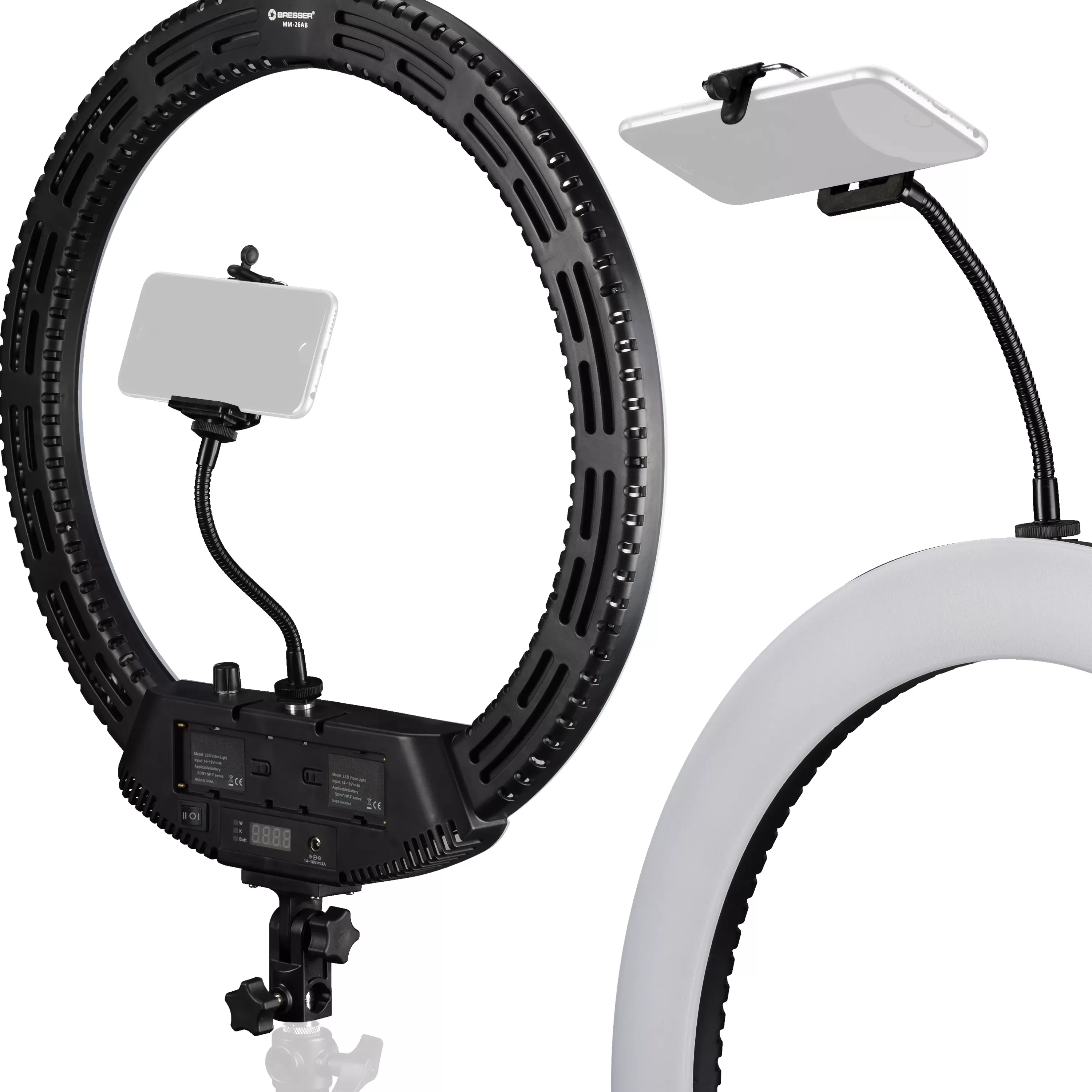 Fashion Bresser MM-26AB Bi-Color LED Ringlicht 48W dimmbar mit Smartphonehalter und Fernauslöser