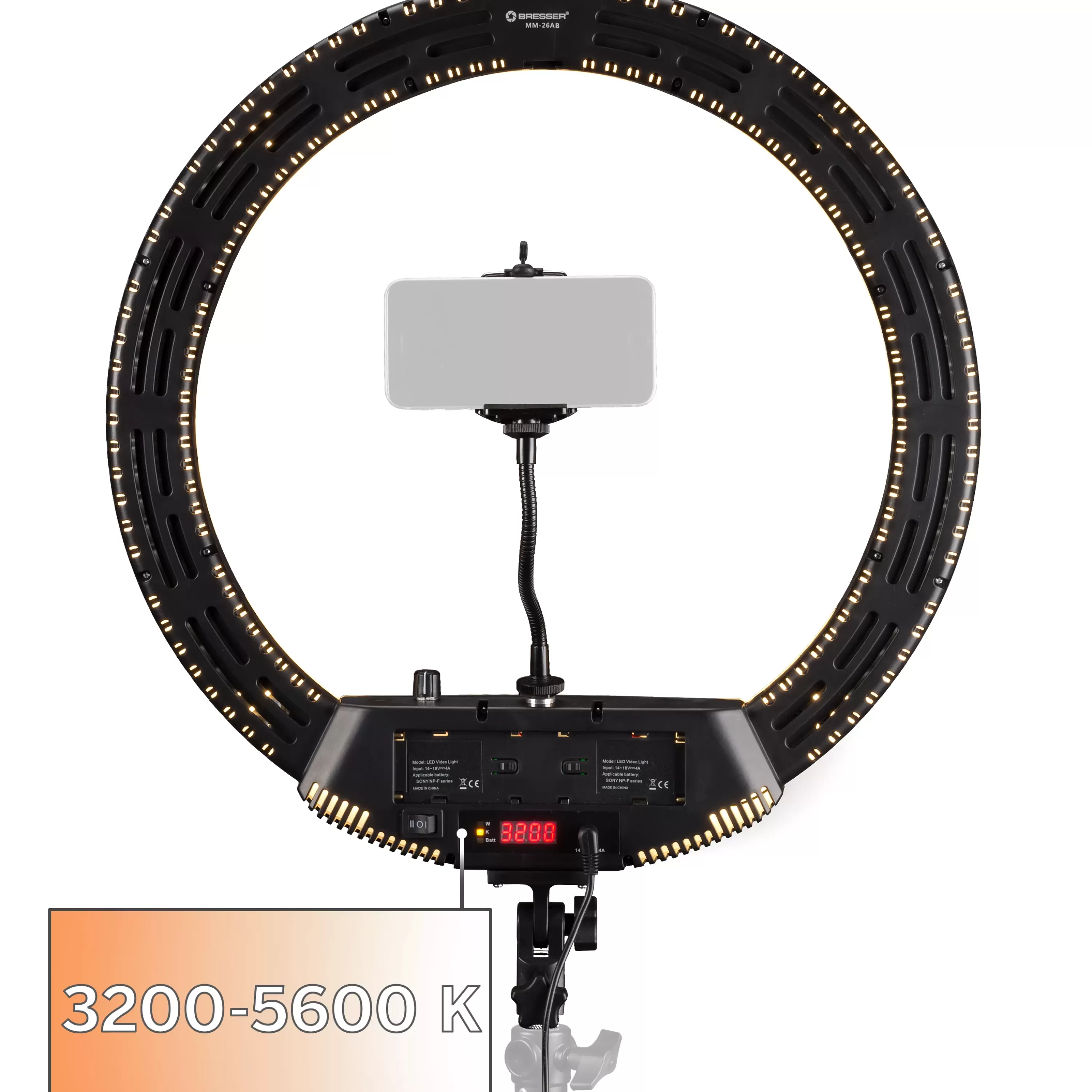 Fashion Bresser MM-26AB Bi-Color LED Ringlicht 48W dimmbar mit Smartphonehalter und Fernauslöser