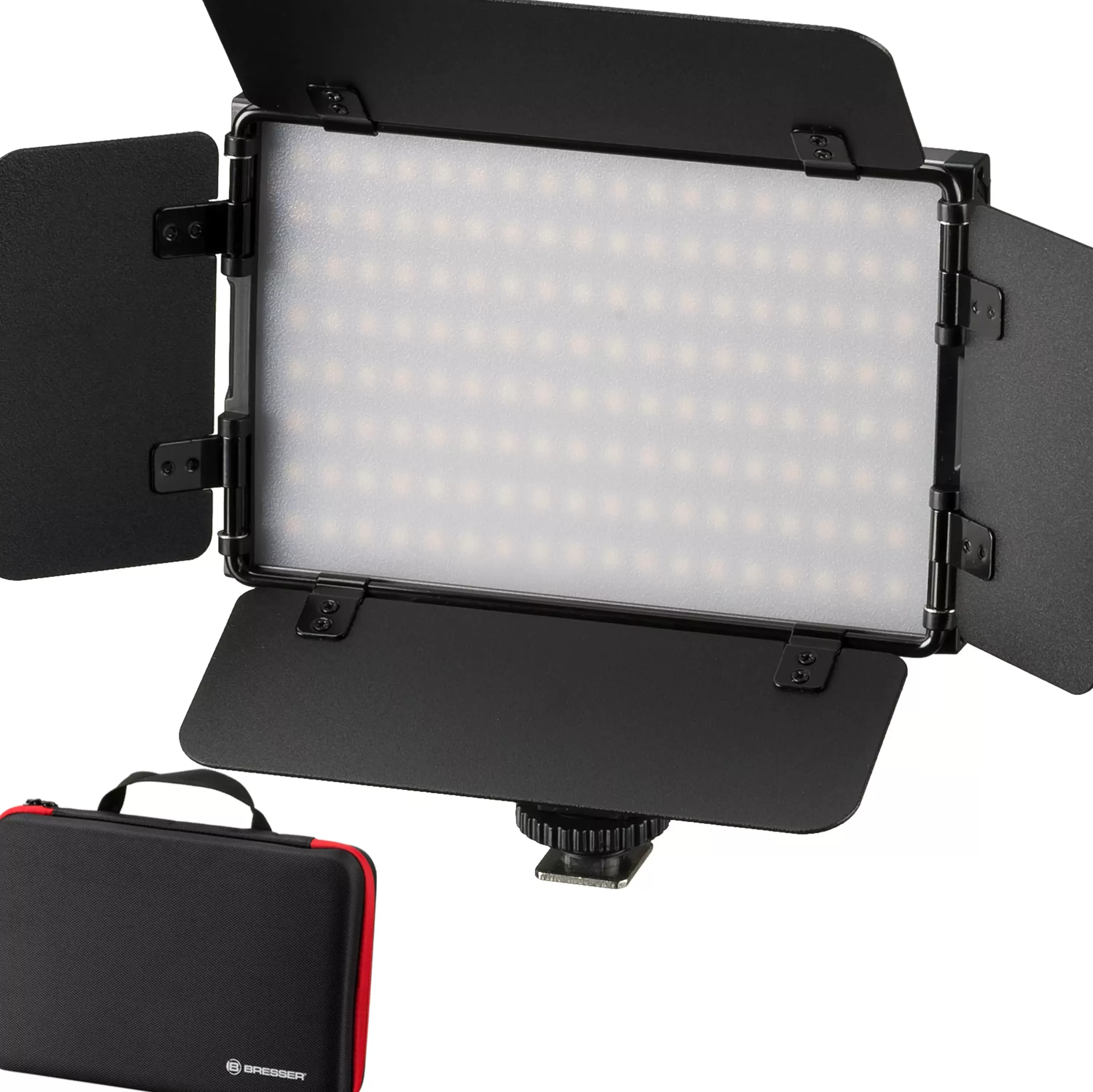 Best Sale Bresser PT Pro 15B-II Bi-Color LED Videoleuchte mit Lichtklappen, Akku und Tasche