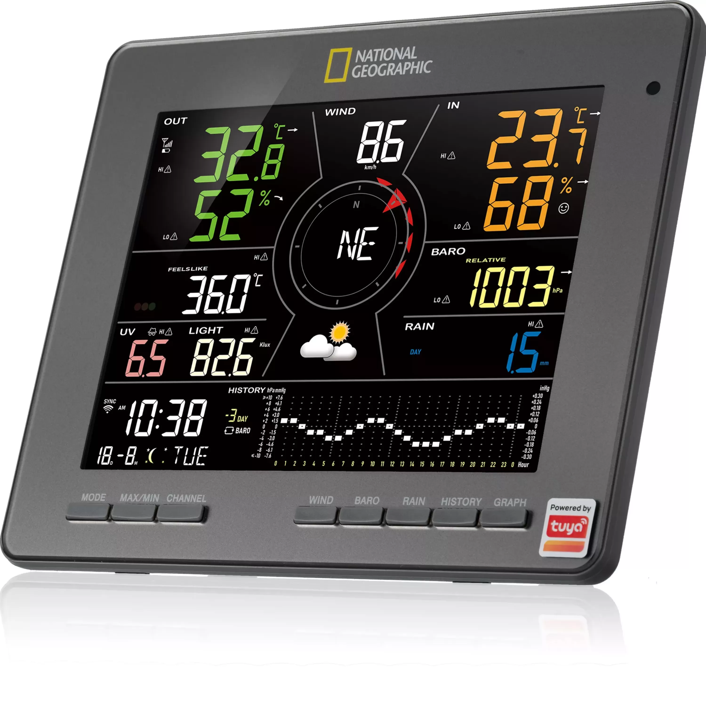 New Bresser NATIONAL GEOGRAPHIC Smarte Tuya-Wetterstation mit 7-in-1-Sensor